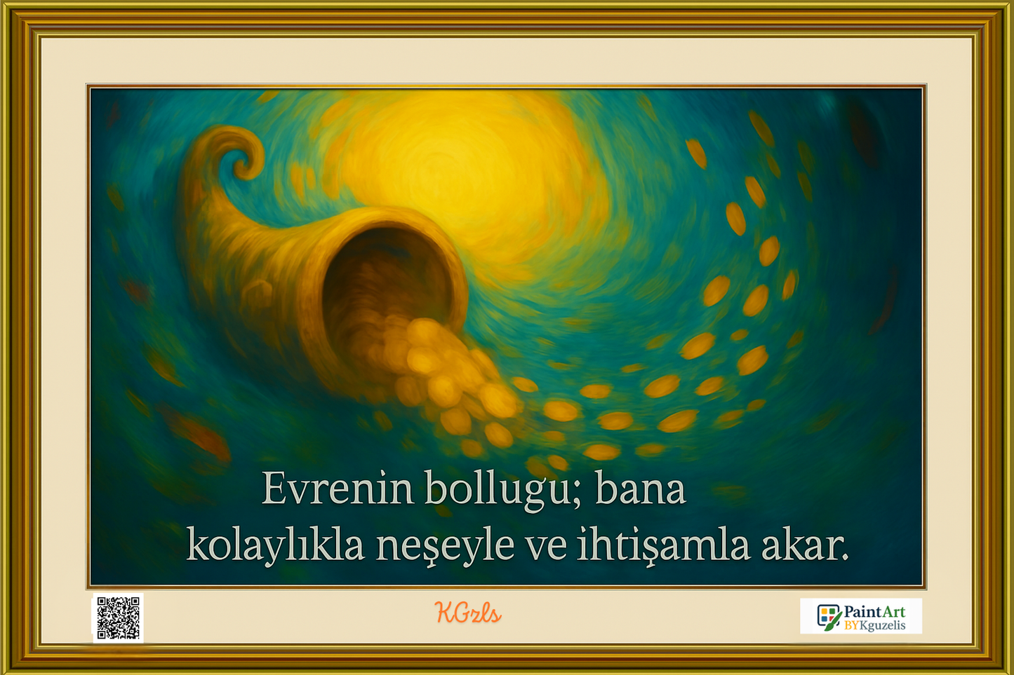 🌊 Evrenin Bolluğu Bana Kolaylıkla Neşeyle ve İhtişamla Akar | Dijital Sanat Eseri (3 Versiyon)