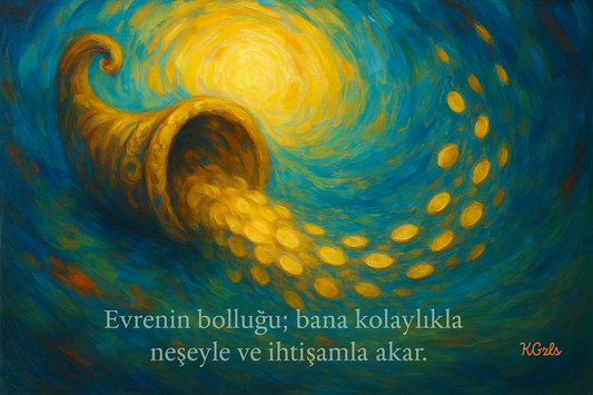 🌊 Evrenin Bolluğu Bana Kolaylıkla Neşeyle ve İhtişamla Akar | Dijital Sanat Eseri (3 Versiyon)