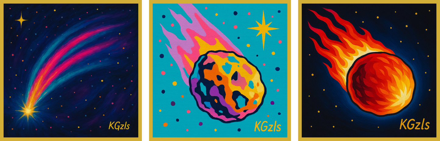 🎨 🌌 Evrensel Gezginler Üçlüsü – Kuyruklu Yıldız – Asteroit – Meteor