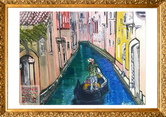 🎨 Venedik' te Yavaş Zaman  | Orijinal Eserin QR Kodlu Dijital Baskısı | Dijital Çerçeveli