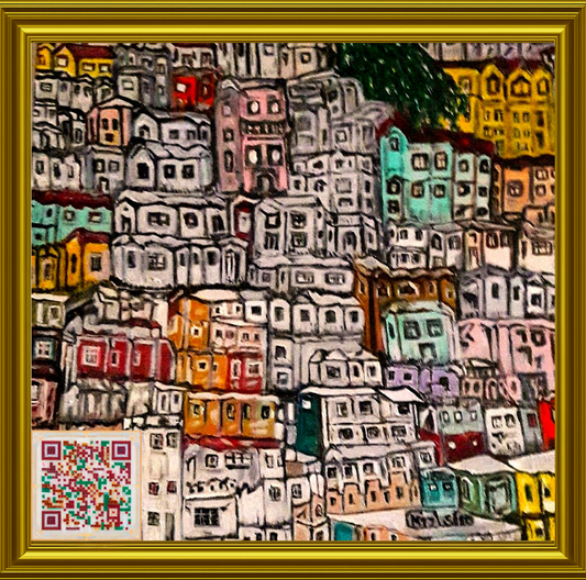 🎨 İzmir'in Renklerinden-Kadıfekale Evleri | Orijinal Eserin QR Kodlu Dijital Baskısı | Dijital Çerçeveli
