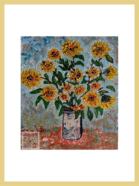 🎨 Bir Demet Sarı | Orijinal Eserin QR Kodlu Dijital Baskısı | Dijital Çerçeveli