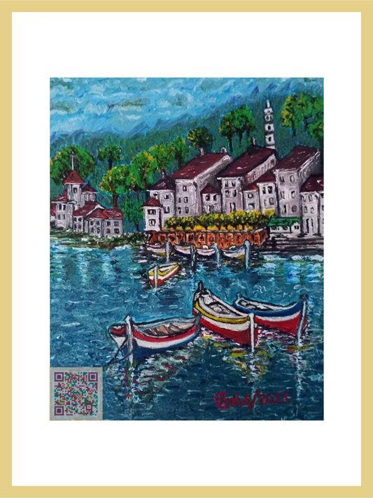 🎨 Como'da Sessiz Bir Sabah | Orijinal Eserin QR Kodlu Dijital Baskısı | Dijital Çerçeveli