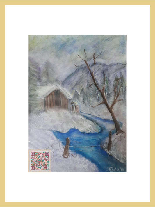 🎨 Göl Evi | Orijinal Eserin QR Kodlu Dijital Baskısı | Dijital Çerçeveli