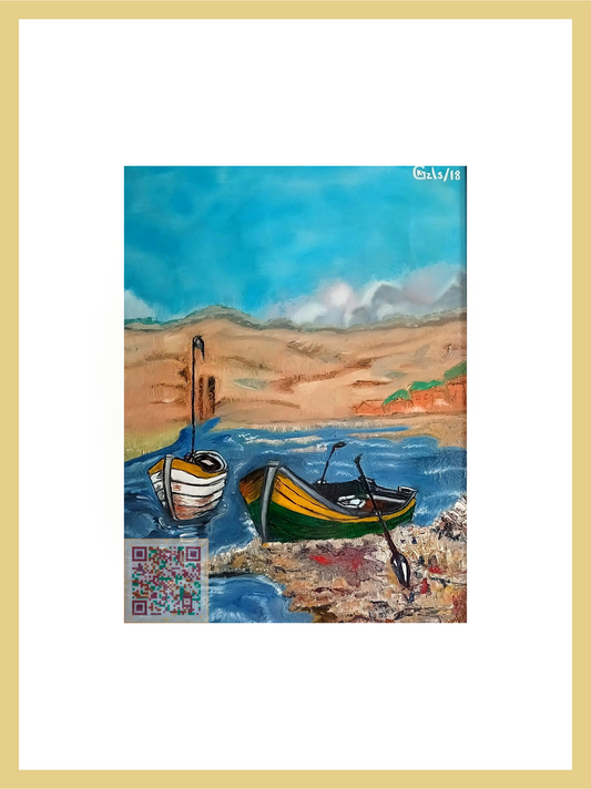 🎨 Kıyıdaki Sessizlik | Orijinal Eserin QR Kodlu Dijital Baskısı | Dijital Çerçeveli