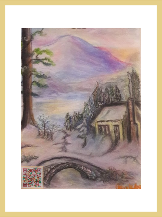 🎨 Mor Dağlar | Orijinal Eserin QR Kodlu Dijital Baskısı | Dijital Çerçeveli