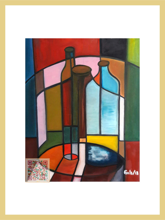 🎨 Şişeler | Orijinal Eserin QR Kodlu Dijital Baskısı | Dijital Çerçeveli