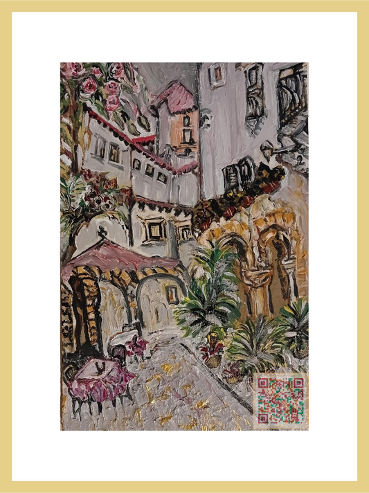 🎨 Venedik'te Bir Cafe | Orijinal Eserin QR Kodlu Dijital Baskısı | Dijital Çerçeveli