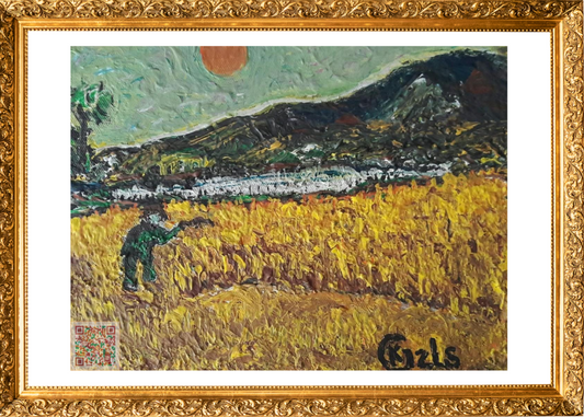 🎨 Tarlada Bir Hasat | Orijinal Eserin QR Kodlu Dijital Baskısı | Dijital Çerçeveli