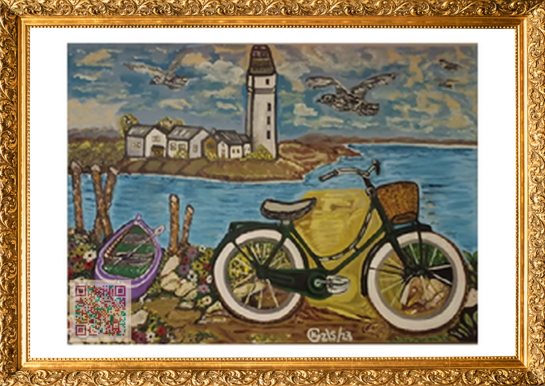 🎨 Martıların Gölgesinde | Orijinal Eserin QR Kodlu Dijital Baskısı | Dijital Çerçeveli