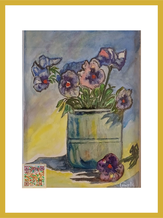 🎨 Yere Düşen Menekşe | Orijinal Eserin QR Kodlu Dijital Baskısı | Dijital Çerçeveli